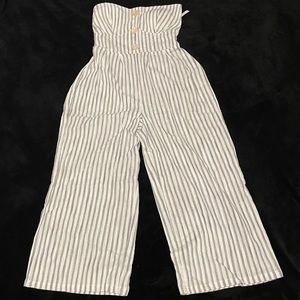 White and Blue Striped Jumpsuit
